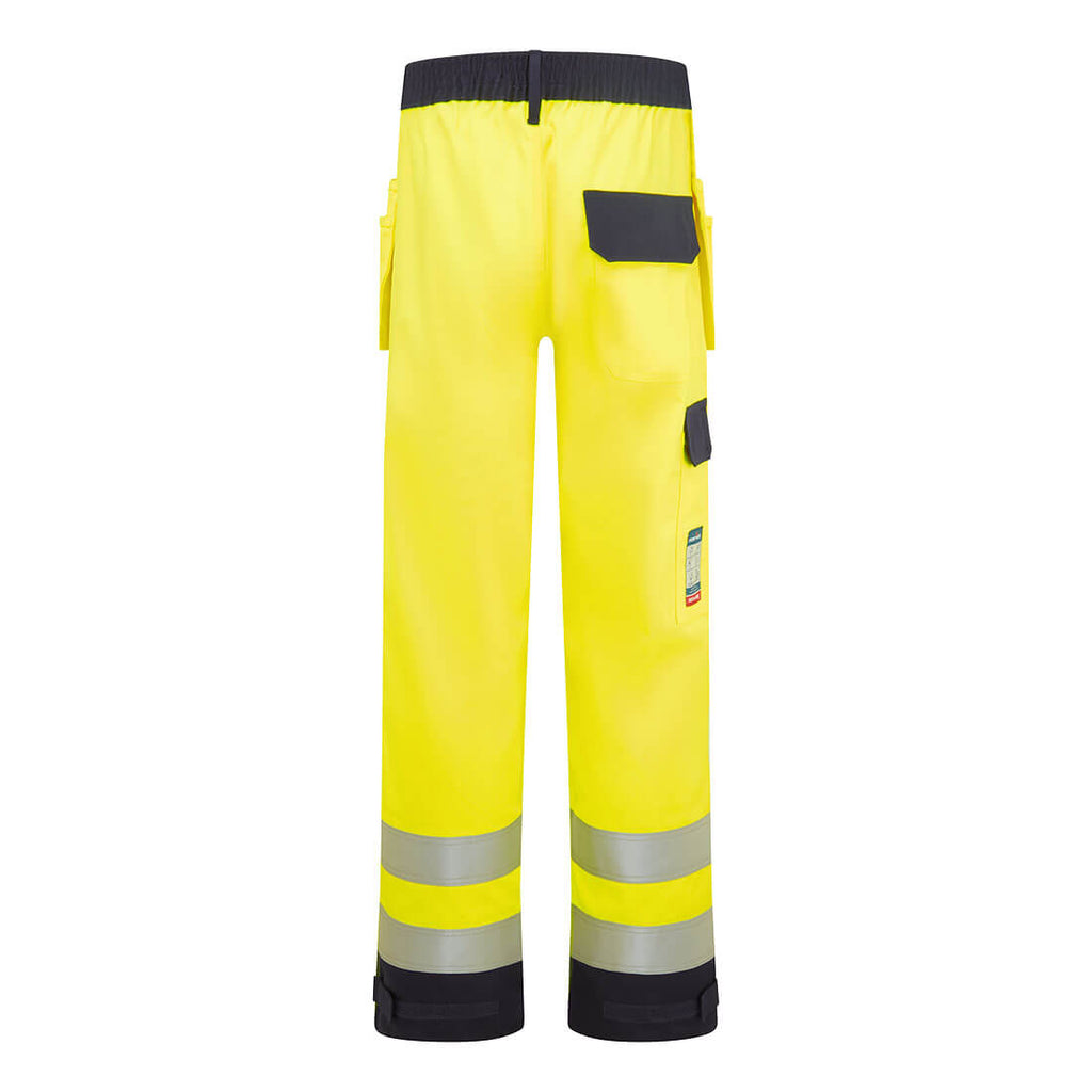 Bizflame Hi-Vis kontrasti FR housut riipputaskuilla - Kelta/navy