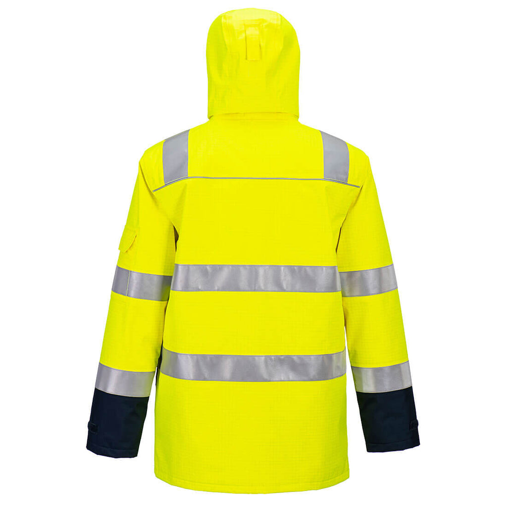 Bizflame Hi-Vis lämpövuorellinen ja sateenkestävä valokaarisuojattu takki - Kelta/navy