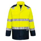 Bizflame Hi-Vis lämpövuorellinen ja sateenkestävä valokaarisuojattu takki - Kelta/navy