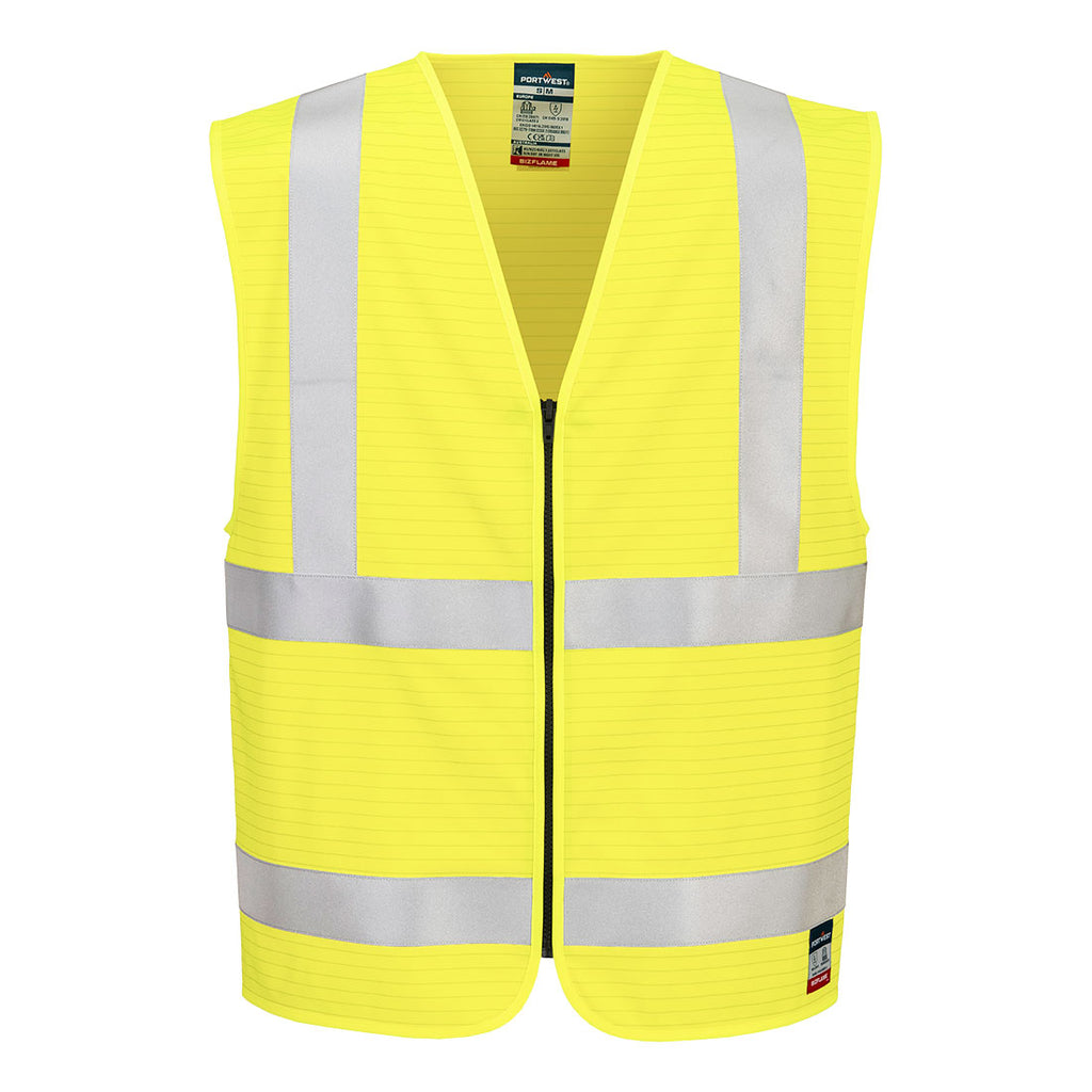 Bizflame Hi-Vis FR vetoketjullinen palosuojattu liivi - Keltainen