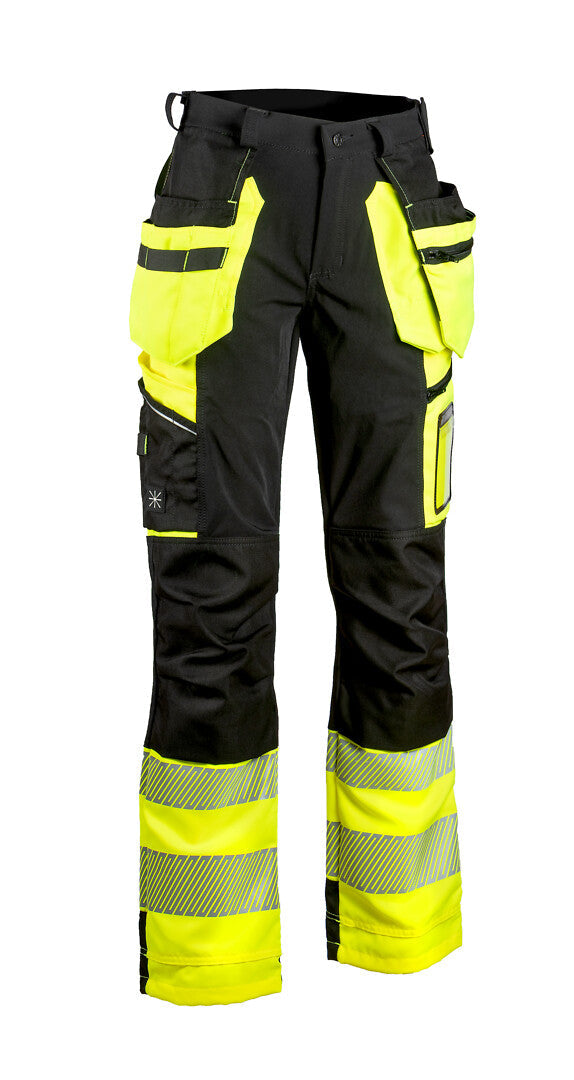 Naisten turva stretch-riipputaskuhousut – 60981 - HV-keltainen/Musta