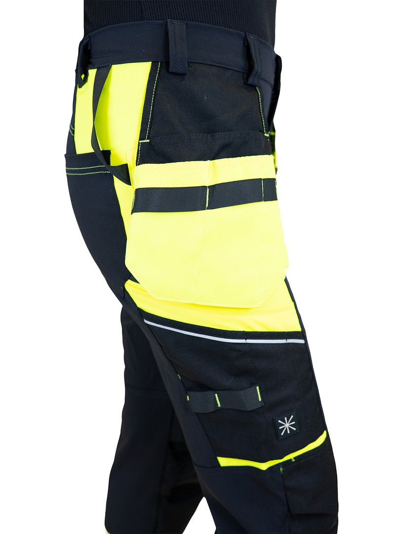 Naisten turva stretch-riipputaskuhousut – 60981 - HV-keltainen/Musta