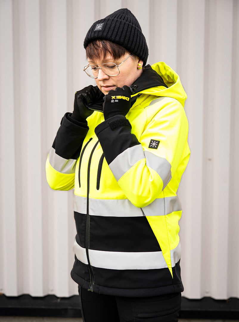 Naisten turva softshelltakki – 6214 - HV-keltainen/Musta