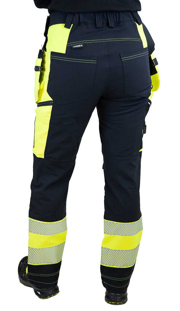 Naisten turva stretch-riipputaskuhousut – 60981 - HV-keltainen/Musta