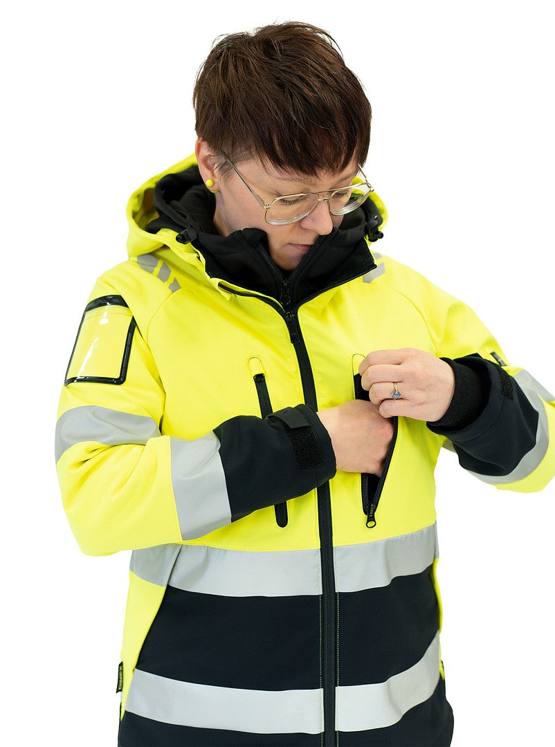 Naisten turva softshelltakki – 6214 - HV-keltainen/Musta