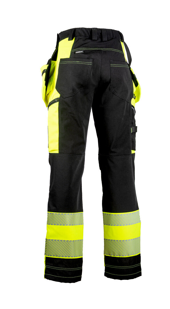 Naisten turva stretch-riipputaskuhousut – 60981 - HV-keltainen/Musta