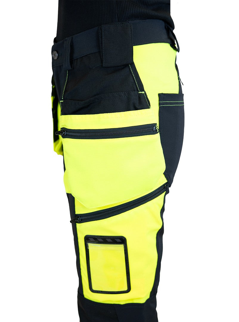 Naisten turva stretch-riipputaskuhousut – 60981 - HV-keltainen/Musta