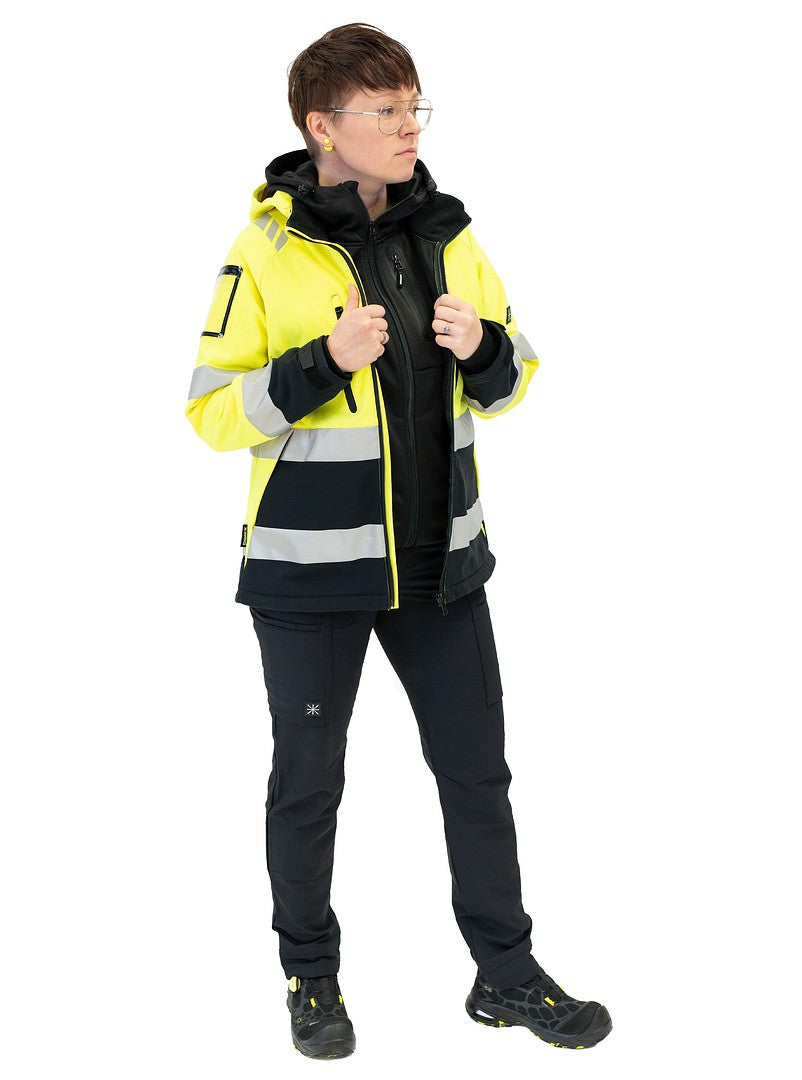 Naisten turva softshelltakki – 6214 - HV-keltainen/Musta