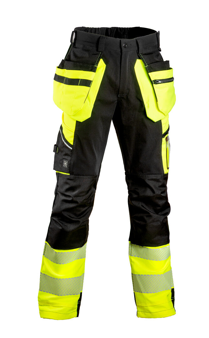 Turva stretch-riipputaskuhousut – 60851 - HV-keltainen/Musta