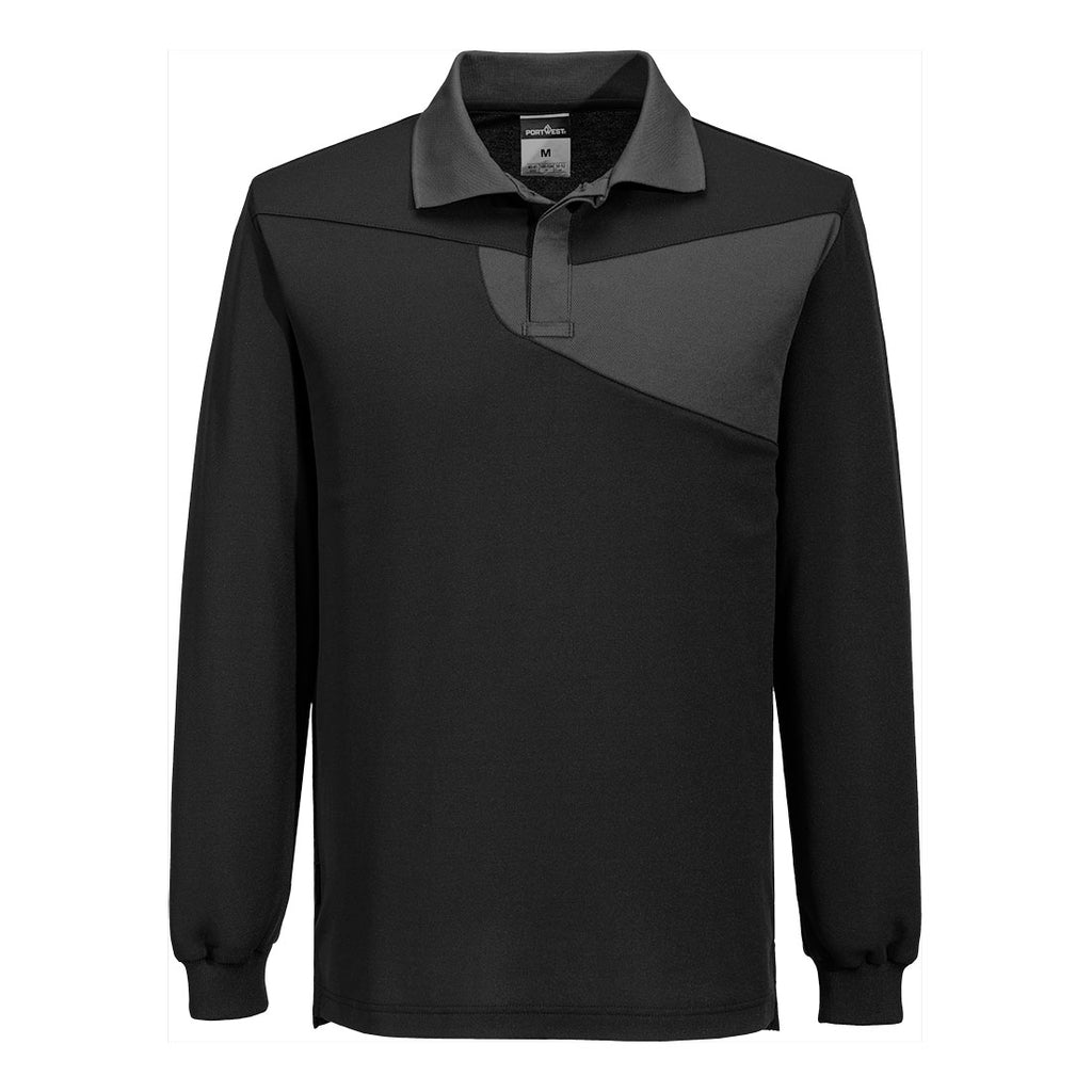 PW2 Pitkähihainen Cotton Comfort-pikeepaita - Musta/vaaleanharmaa