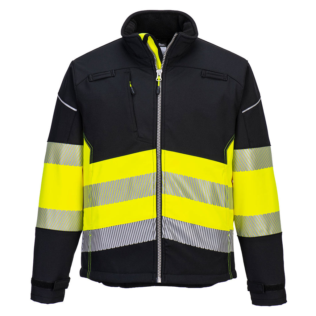 PW3 Hi-Vis Luokka 1 Softshell takki 3L - Musta/keltainen