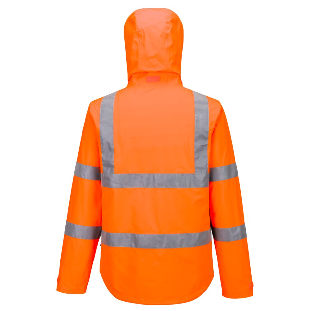Hi-Vis kevyt pieneen tilaan pakattava takki - Oranssi