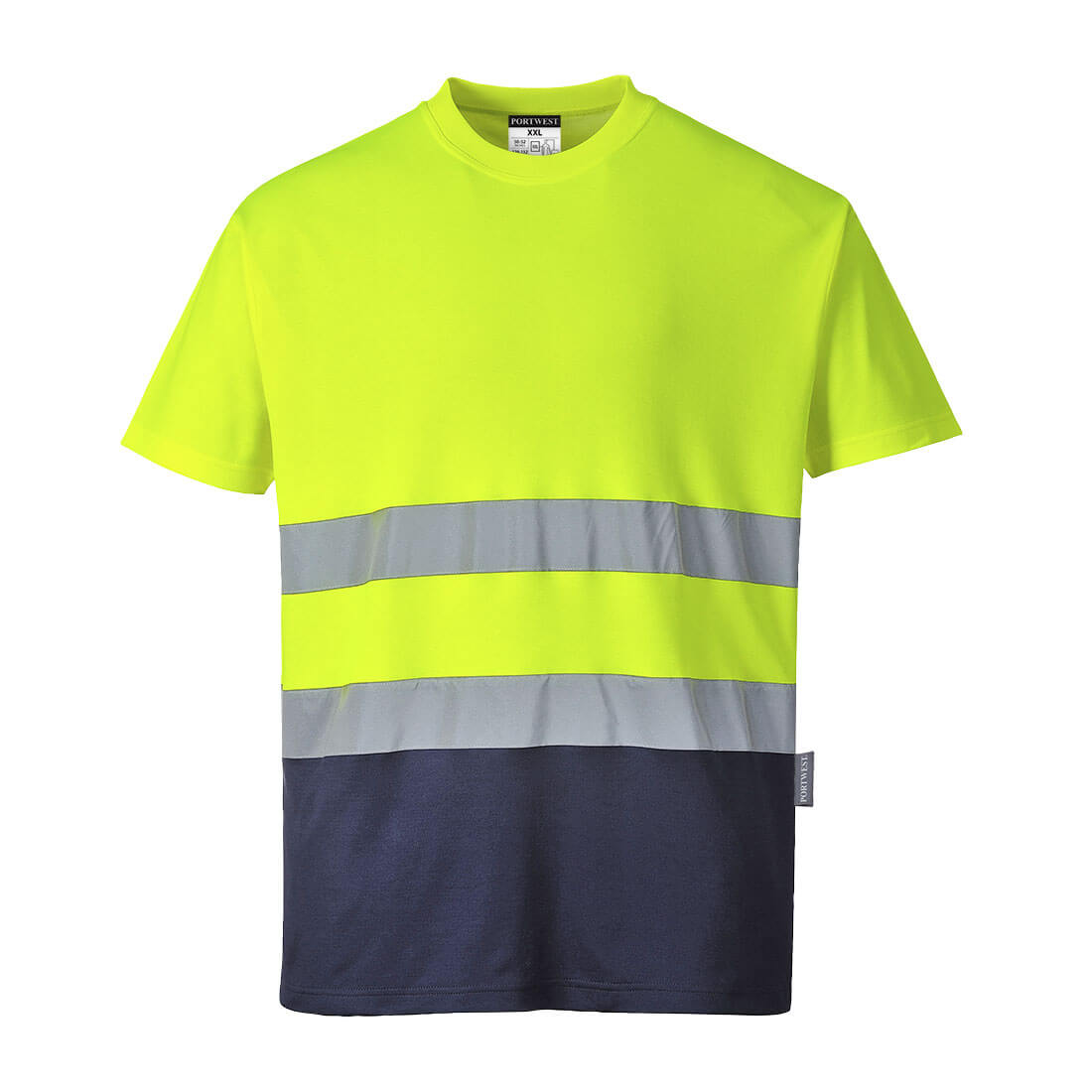 2-sävy Cotton Comfort-t-paita - Kelta/navy