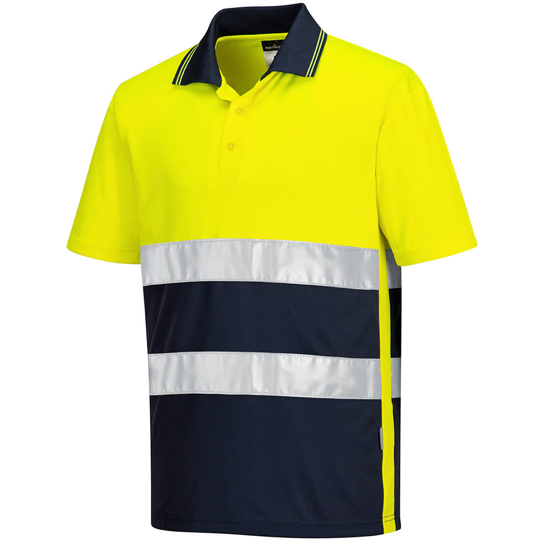 Hi-Vis kevyt kontrastivärinen lyhythihainen pikee - Kelta/navy