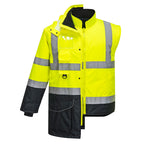 Hi-Vis 7-in-1 kaksiväri Traffic-Takki - Kelta/navy