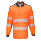 PW3 Pitkähihainen Hi-Vis poolopaita - Oranssi/navy