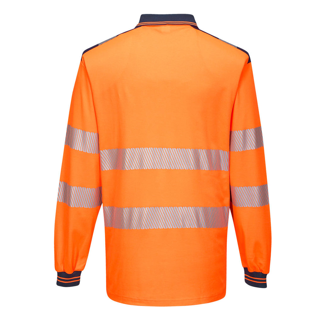 PW3 Pitkähihainen Hi-Vis poolopaita - Oranssi/navy