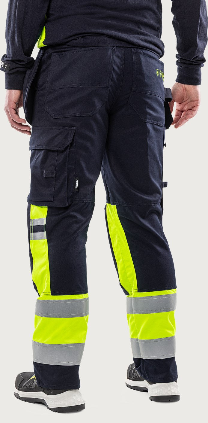 Palosuojatut rakentajan stretch huomiohousut, luokka 1 – Flamestat 2263 ATHF - Neonkeltainen/Tummansininen