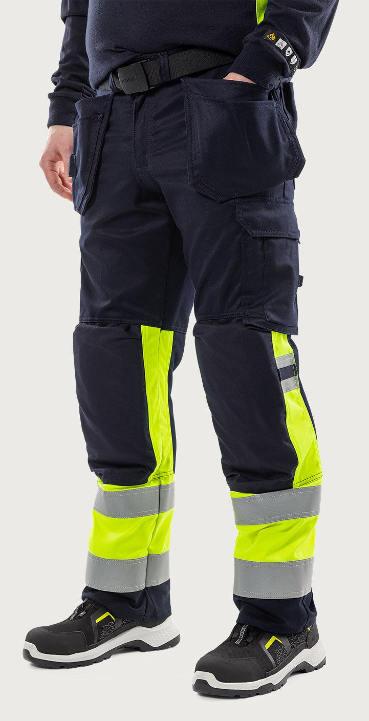 Palosuojatut rakentajan stretch huomiohousut, luokka 1 – Flamestat 2263 ATHF - Neonkeltainen/Tummansininen