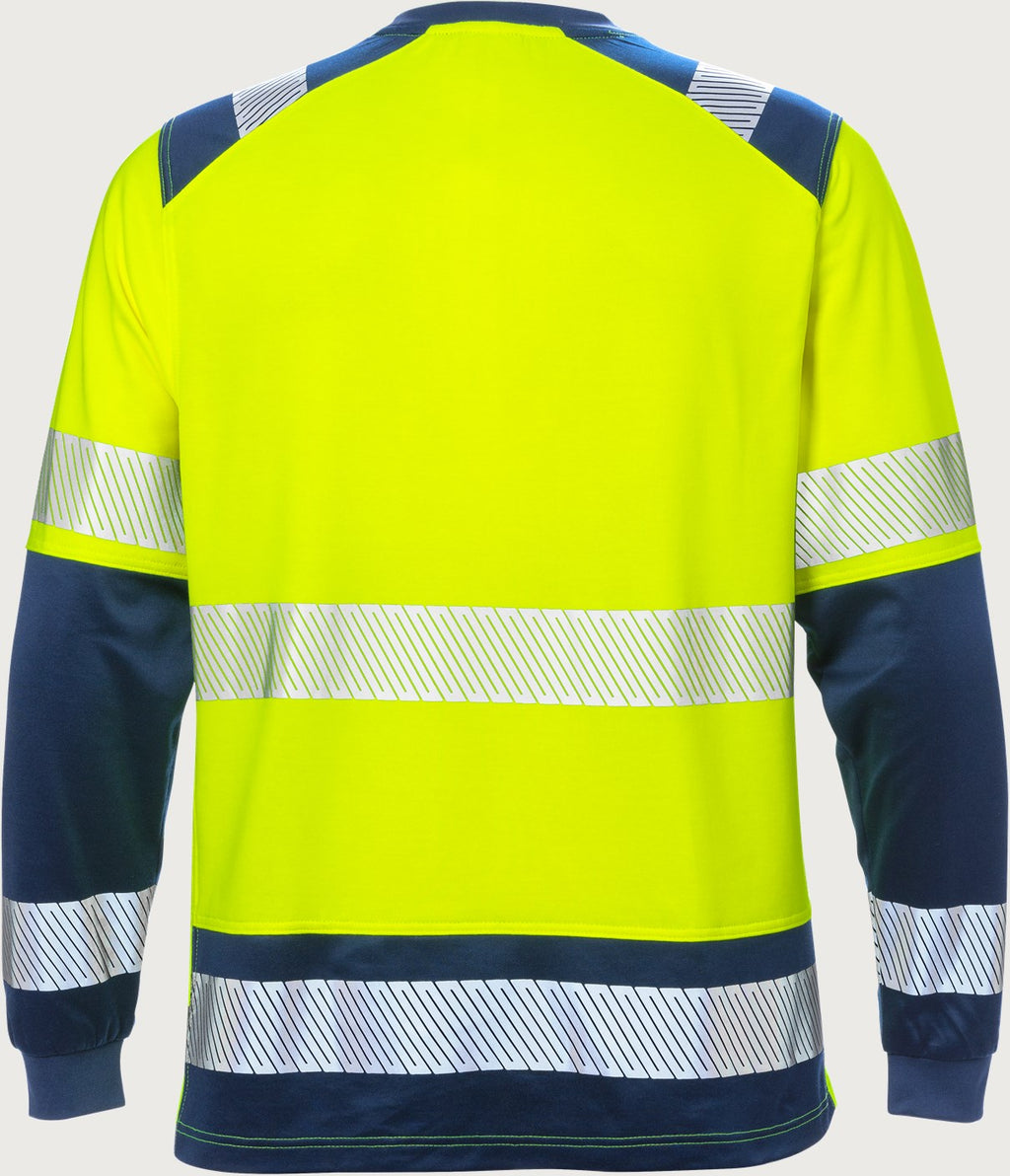 Pitkähihainen huomio-t-paita, luokka 2 – 7457 THV - Neonkeltainen/Tummansininen
