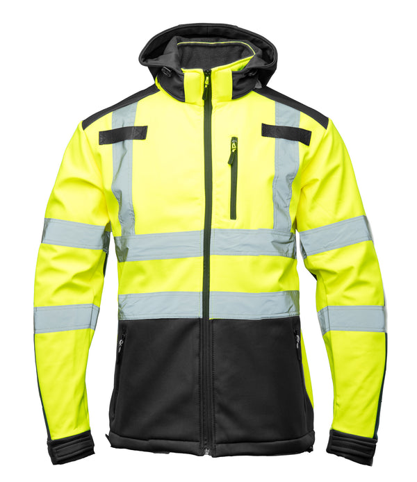 Hi Vis huomiotakki, softshell, heijastava, tummansininen alaosa - Keltainen