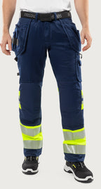 Rakentajan stretch huomiohousut, luokka 1 – 2706 PLU - Neonkeltainen/Tummansininen