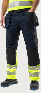 Rakentajan stretch huomiohousut, luokka 1 – 2906 GWM - Neonkeltainen/Navysininen