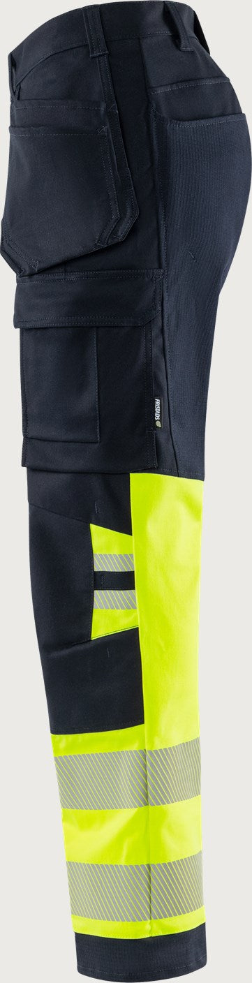 Palosuojatut rakentajan huomiohousut, luokka 1 – Flamestat Green 2950 GFS, miesten ja naisten - Neonkeltainen/Tummansininen