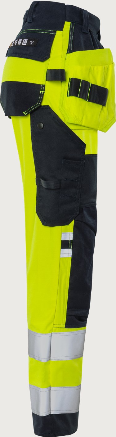 Naisten palosuojatut rakentajan stretch huomiohousut, luokka 2 – Flamestat 2164 ATHF - Neonkeltainen/Tummansininen