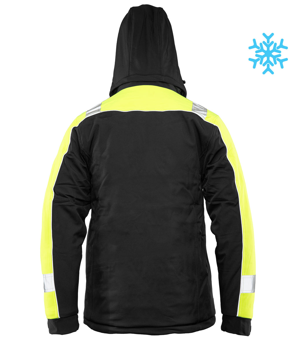 Heijastava vuorattu softshell-takki, musta/keltainen
