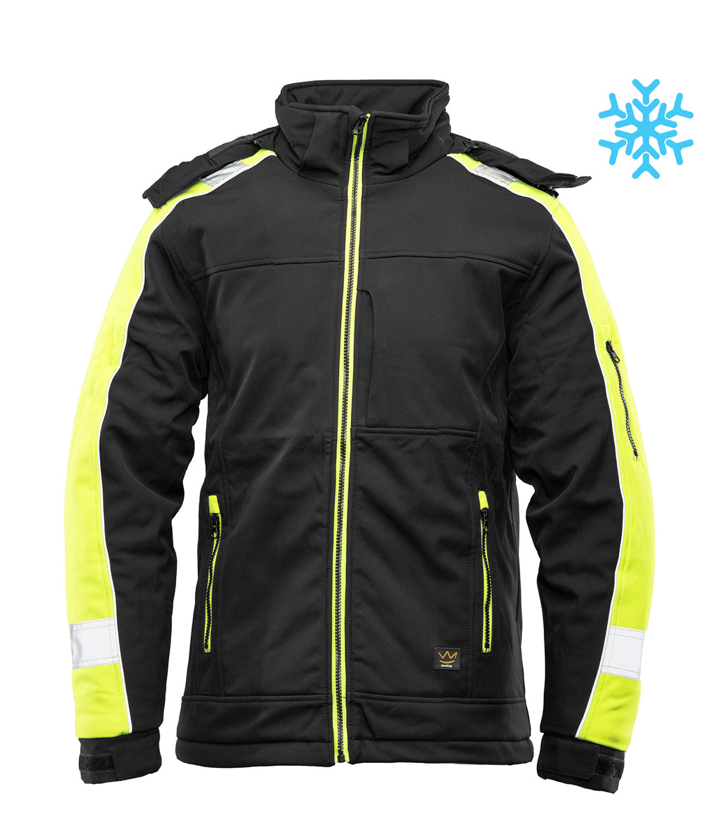 Heijastava vuorattu softshell-takki, musta/keltainen