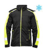 Heijastava vuorattu softshell-takki, musta/keltainen