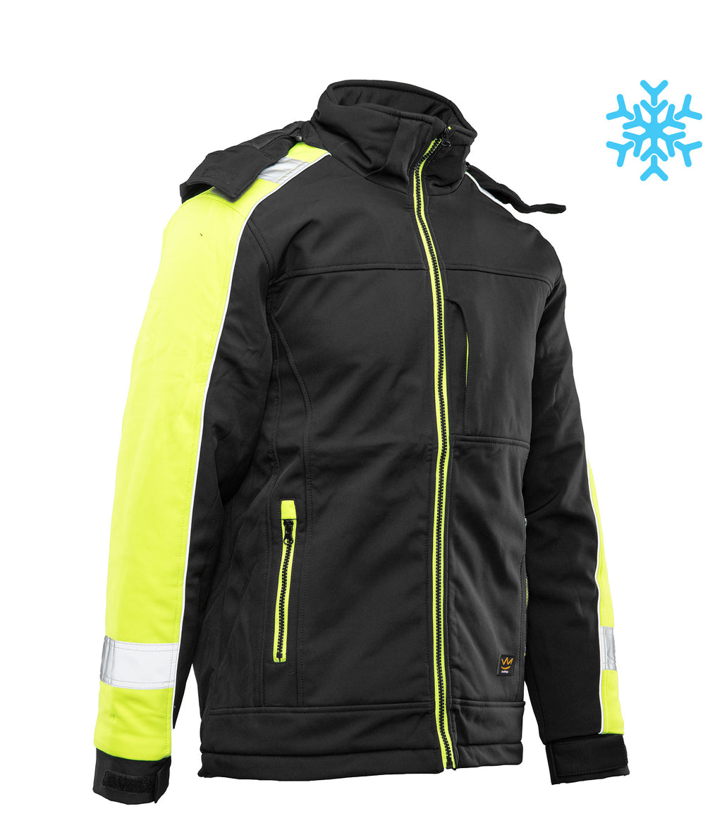 Heijastava vuorattu softshell-takki, musta/keltainen