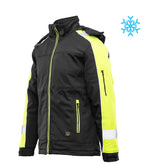 Heijastava vuorattu softshell-takki, musta/keltainen