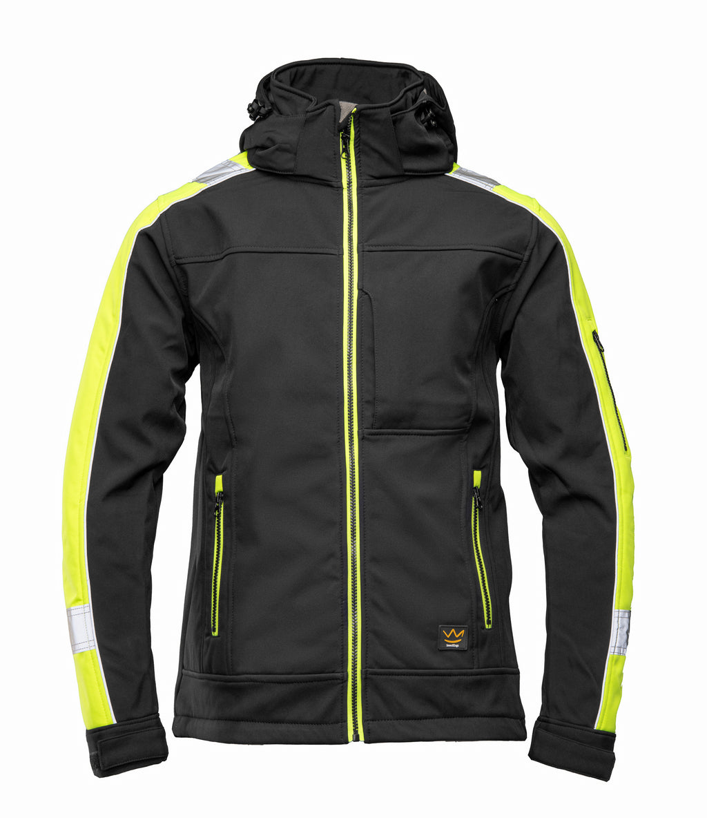 Heijastava softshell-takki, vedenpitävä, musta/keltainen