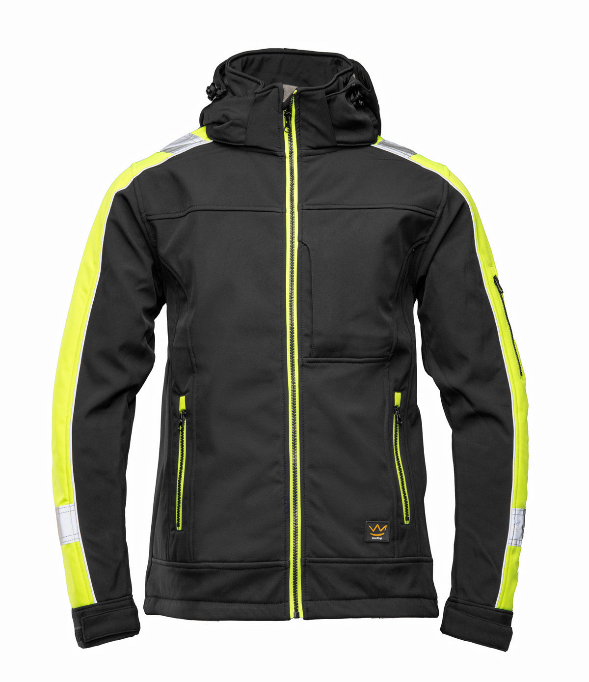 Heijastava softshell-takki, vedenpitävä, musta/keltainen