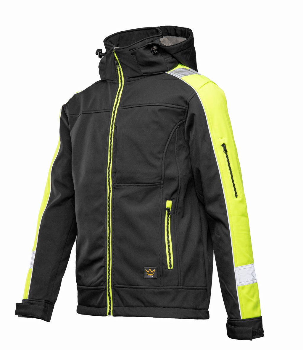 Heijastava softshell-takki, vedenpitävä, musta/keltainen