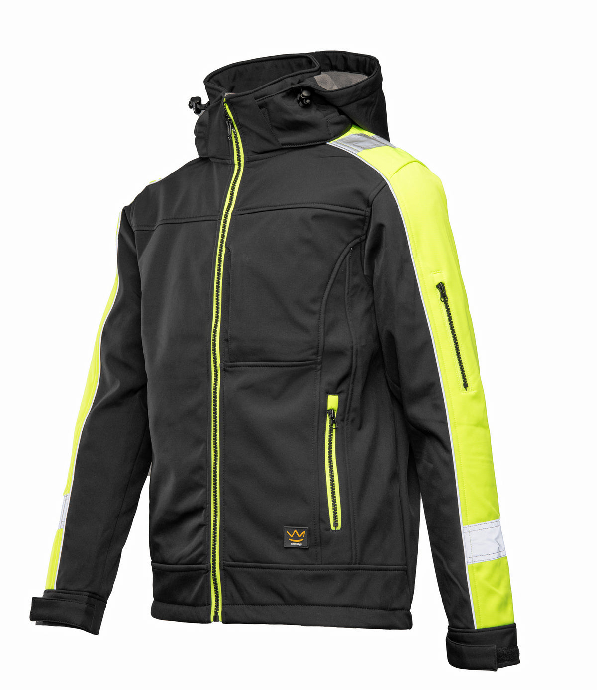 Heijastava softshell-takki, vedenpitävä, musta/keltainen